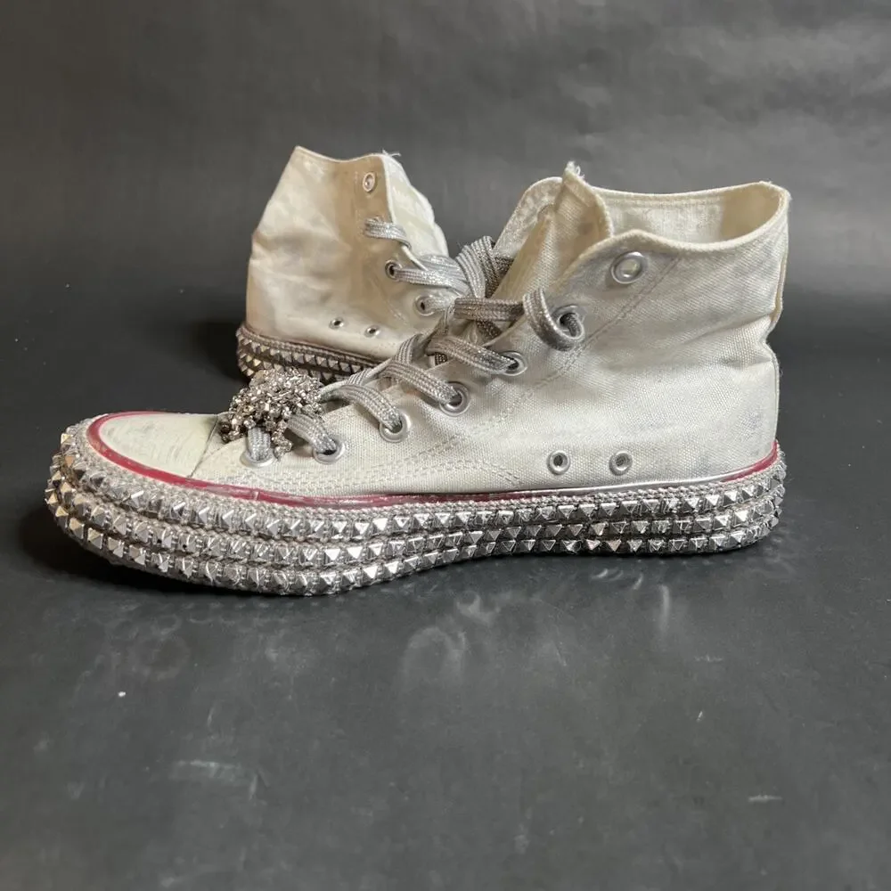 Nan-ku Couture White Jewel Studded Hi Top Sneakers Size 9.5 Tasseled Medallion - Picture 5 of 15